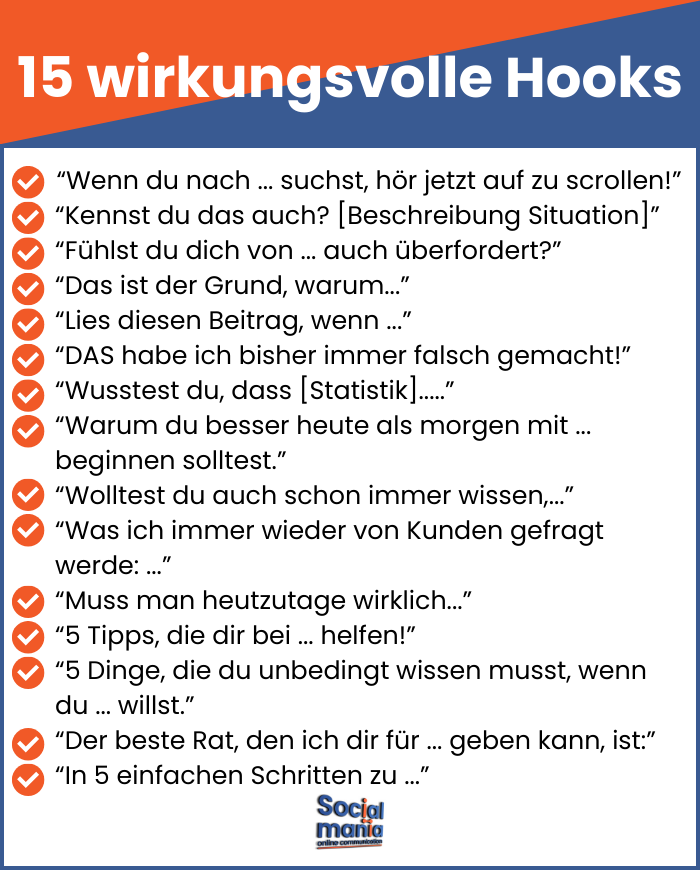 Auflistung 15 wirkungsvolle Hooks für Social Media