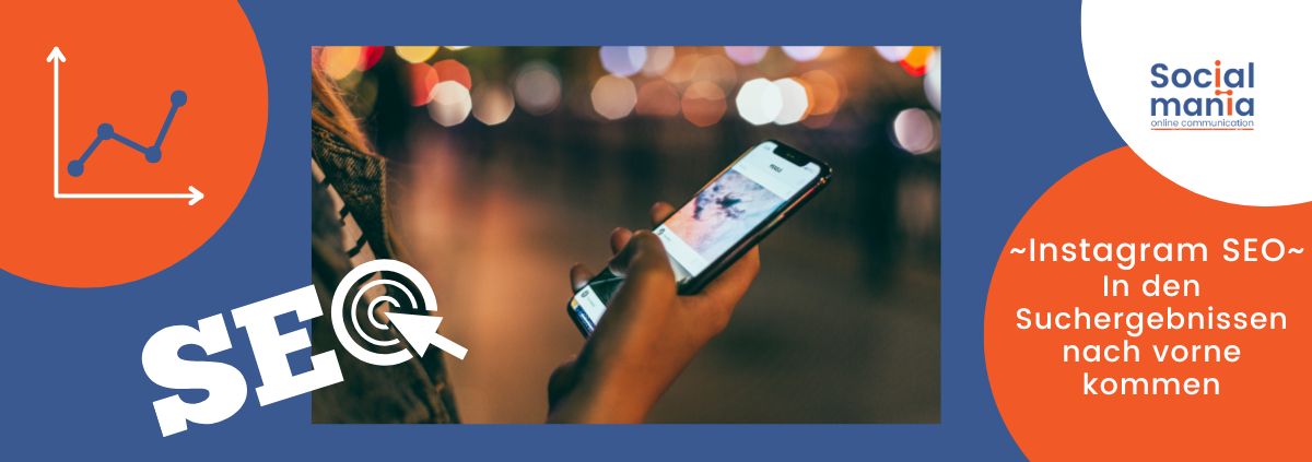 Titelbild Blogbeitrag Instagram SEO, die Hand einer Person hält ein Smartphone auf dem der Instagram Feed zu sehen ist.