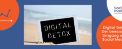 Titelbild Blogartikel Digital Detox, zu sehen ist ein Tablet an einem Strand auf dem der Text "Digital Detox" zu lesen ist.