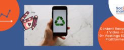 Titelbild Blogbeitrag Contentrecycling. Gezegit wird eine Hand, die ein Smartphone hält, auf dem das grüne Recycling-Logo zu sehen ist.