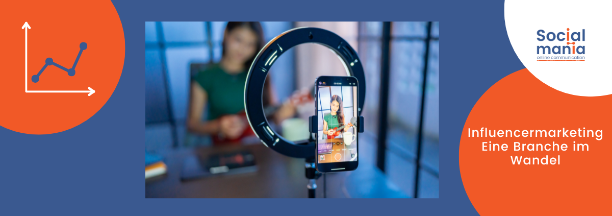 Titelbild Blogbeitrag Influencermarketing. Im Vordergrund ein Smartphone, das die Influencerin im HIntergrund aufnimmt.