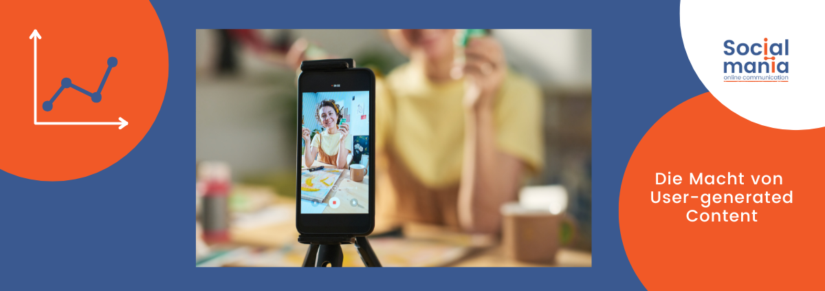 Titelbild Blogbeitrag User-generated Content auf Social Media, zu sehen ist ein Smartphone im Vordergrund, das einen Content Creator im Hintergrund aufnimmt.